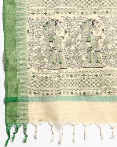 Pure Cotton Madhubani Print Dupatta- Machli Design