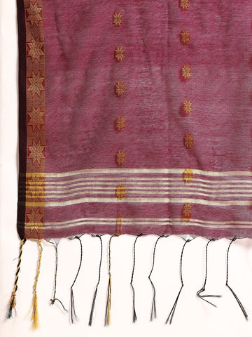 Pista Green & Magenta Zari Buti Silk Cotton Saree with blouse piece