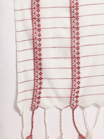 ArtEastri  White Red Pure Cotton Saree with Blouse piece