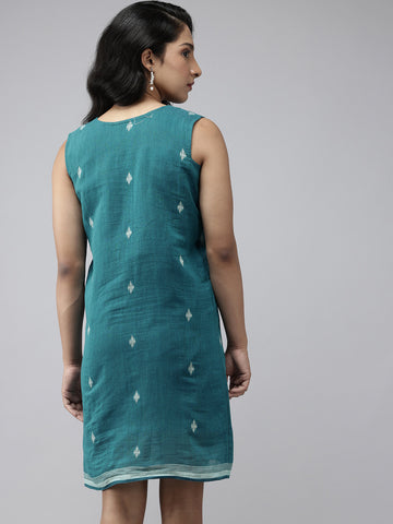 Teal Cotton Handloom Dress