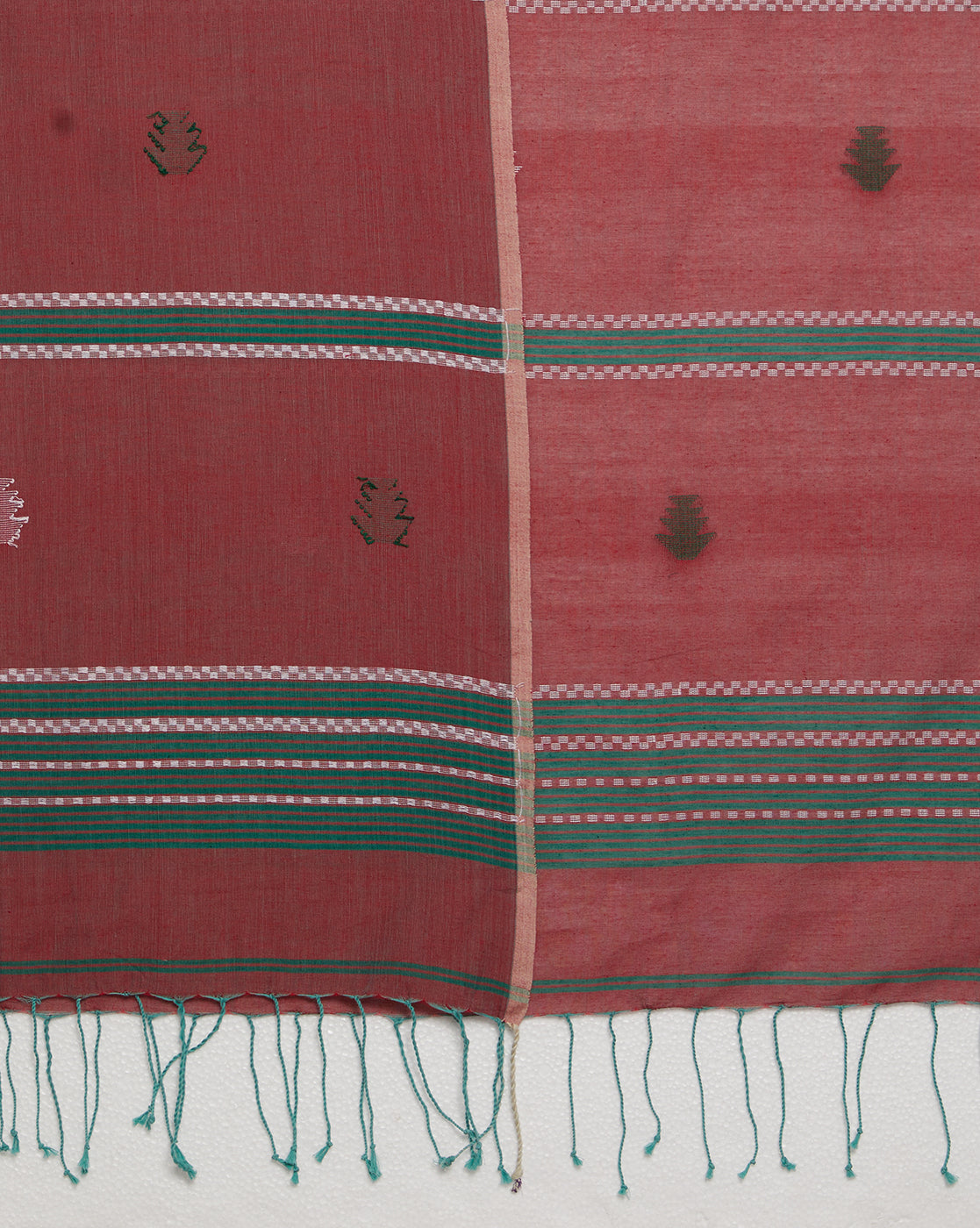 Pink Green Jamdani Cotton Saree