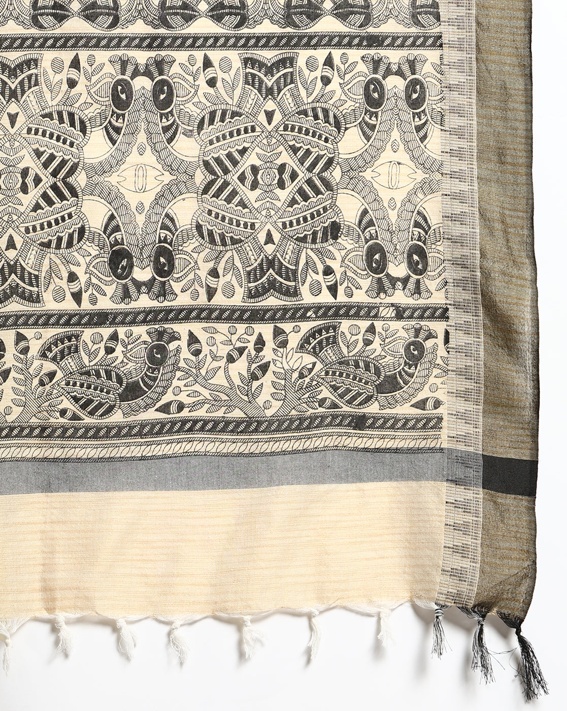 Black Madhubani Jacquard Cotton Print Dupatta