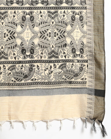 Black Madhubani Jacquard Cotton Print Dupatta
