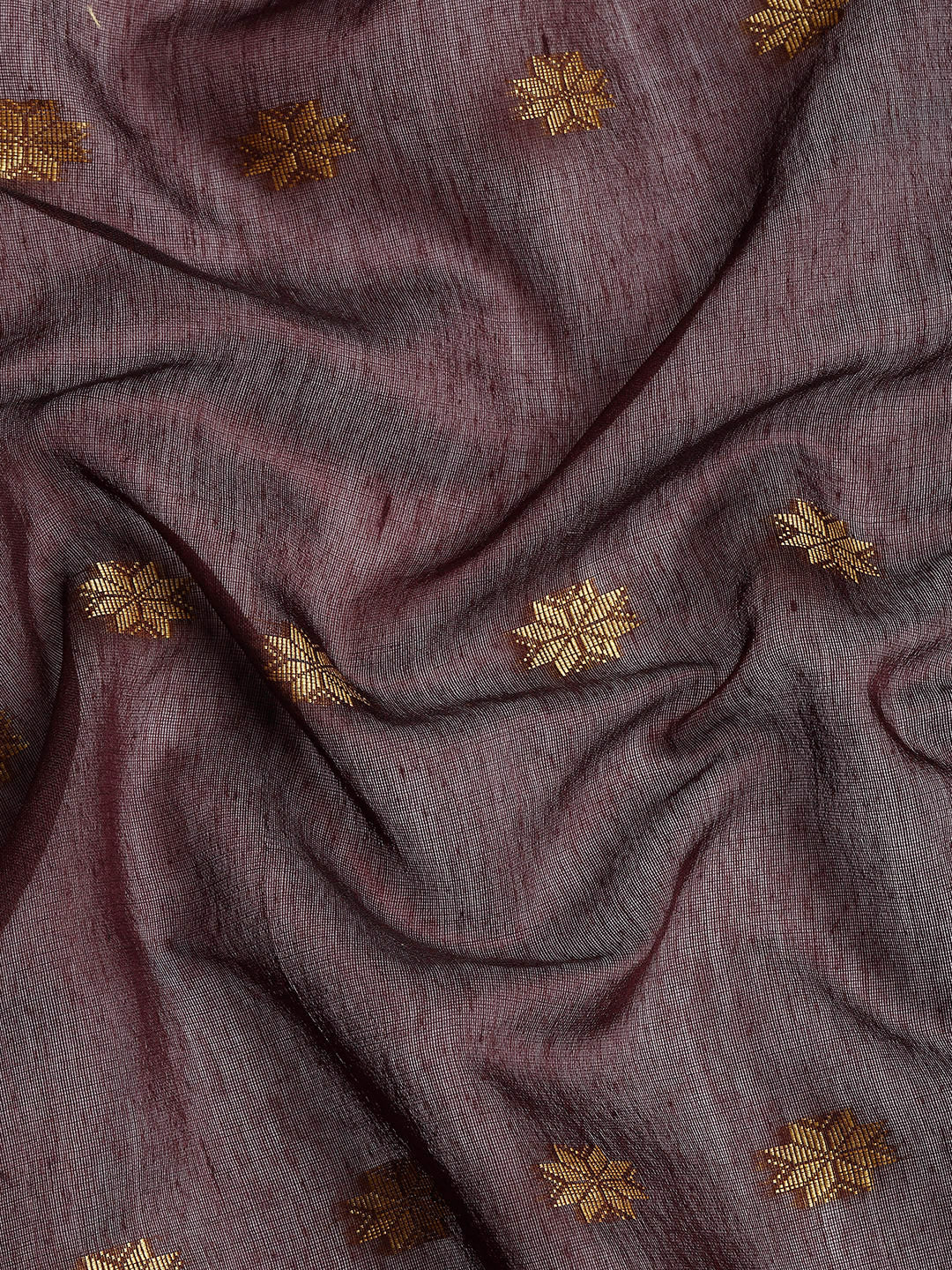 Chocolate Red Zari Buti Silk Cotton Saree with blouse piece