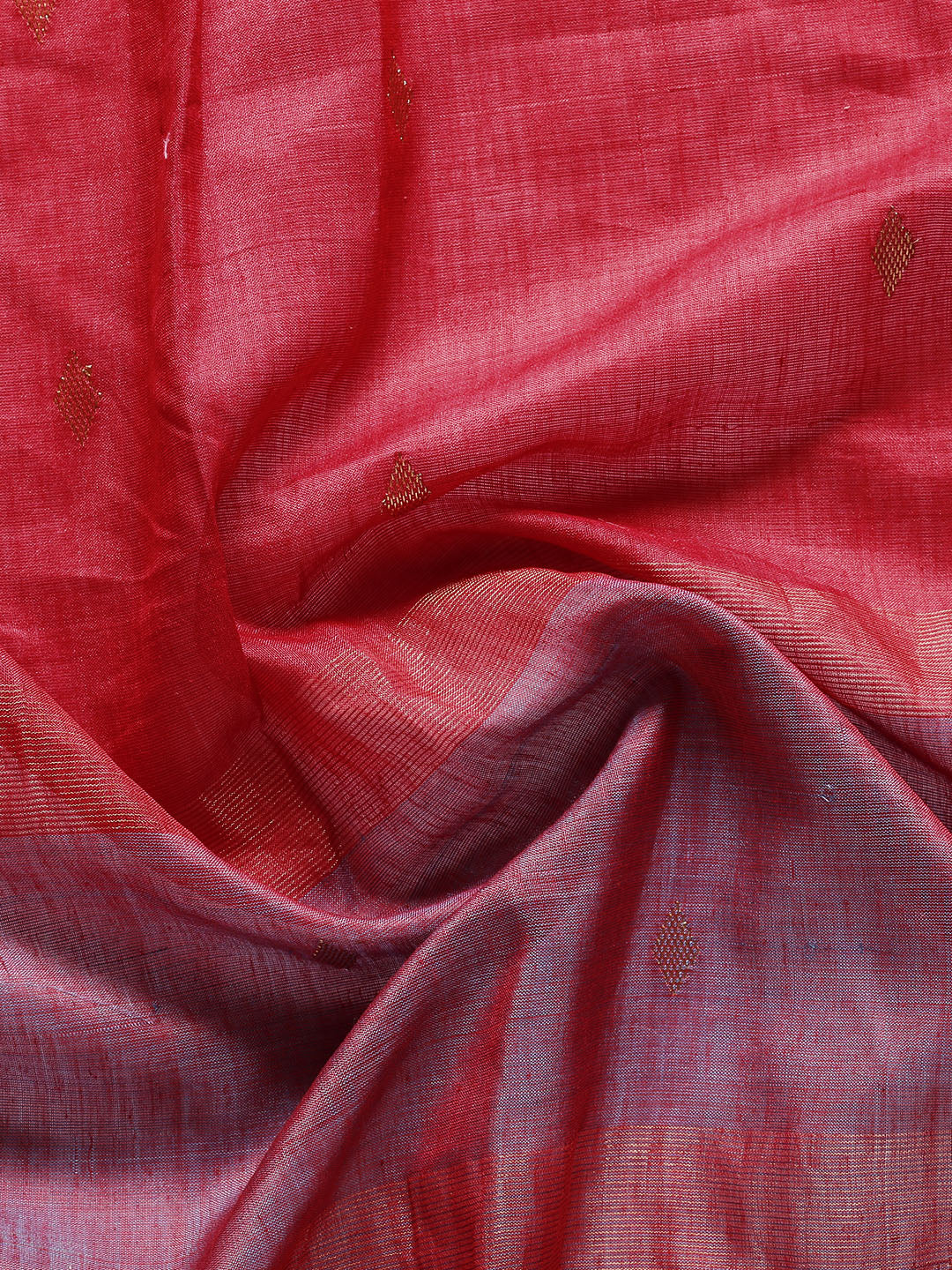 Red Blue Zari Tussar Silk Cotton Saree
