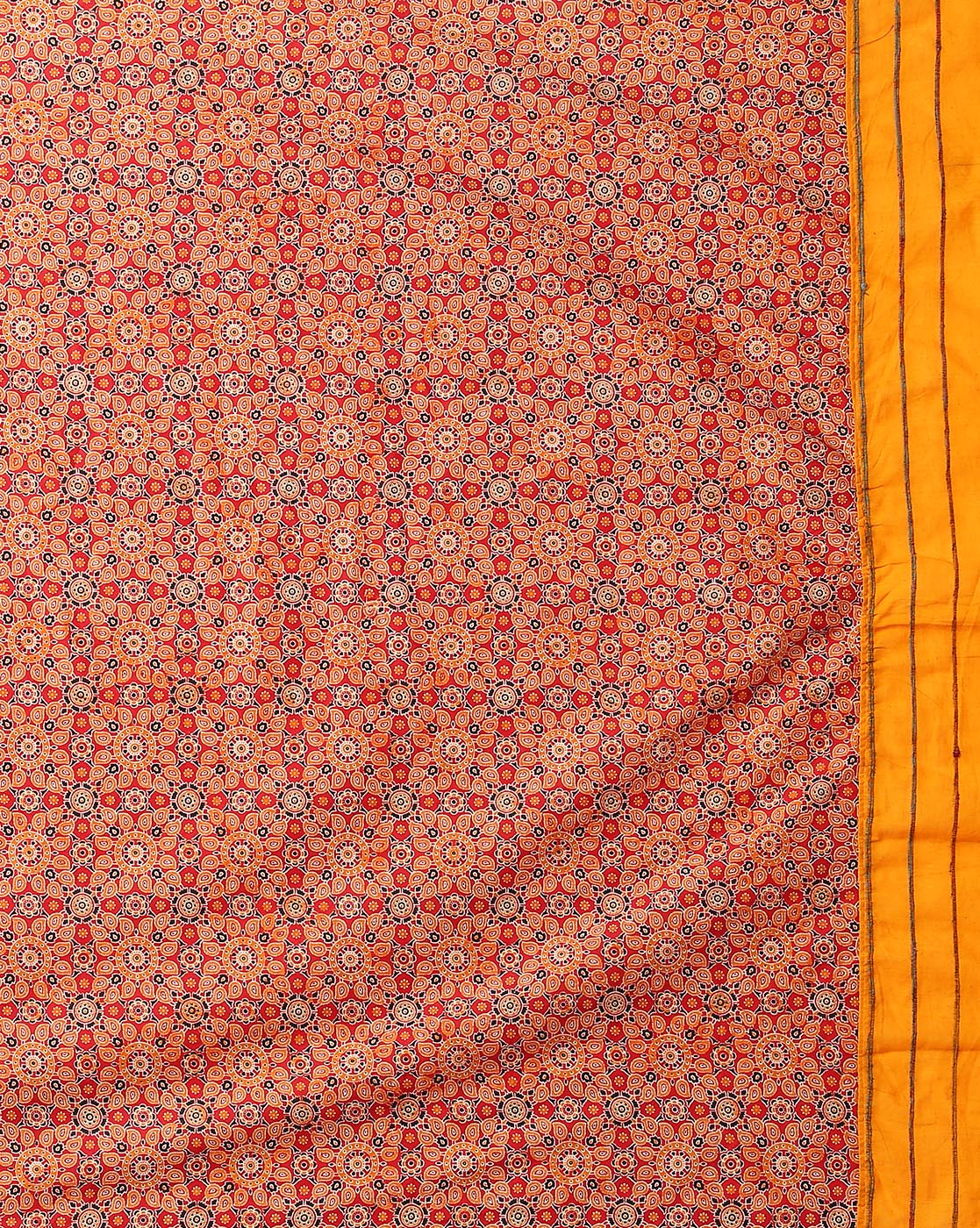 ArtEastri Yellow Red Ajrak Print Khesh Cotton Saree with Blouse piece