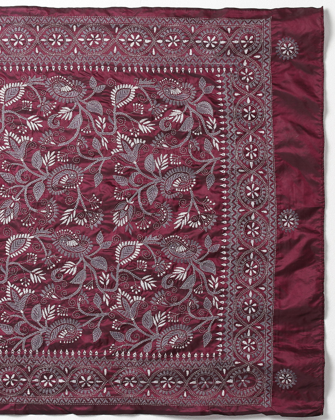 ArtEastri Maroon Grey Silk Kantha Saree with Blouse piece