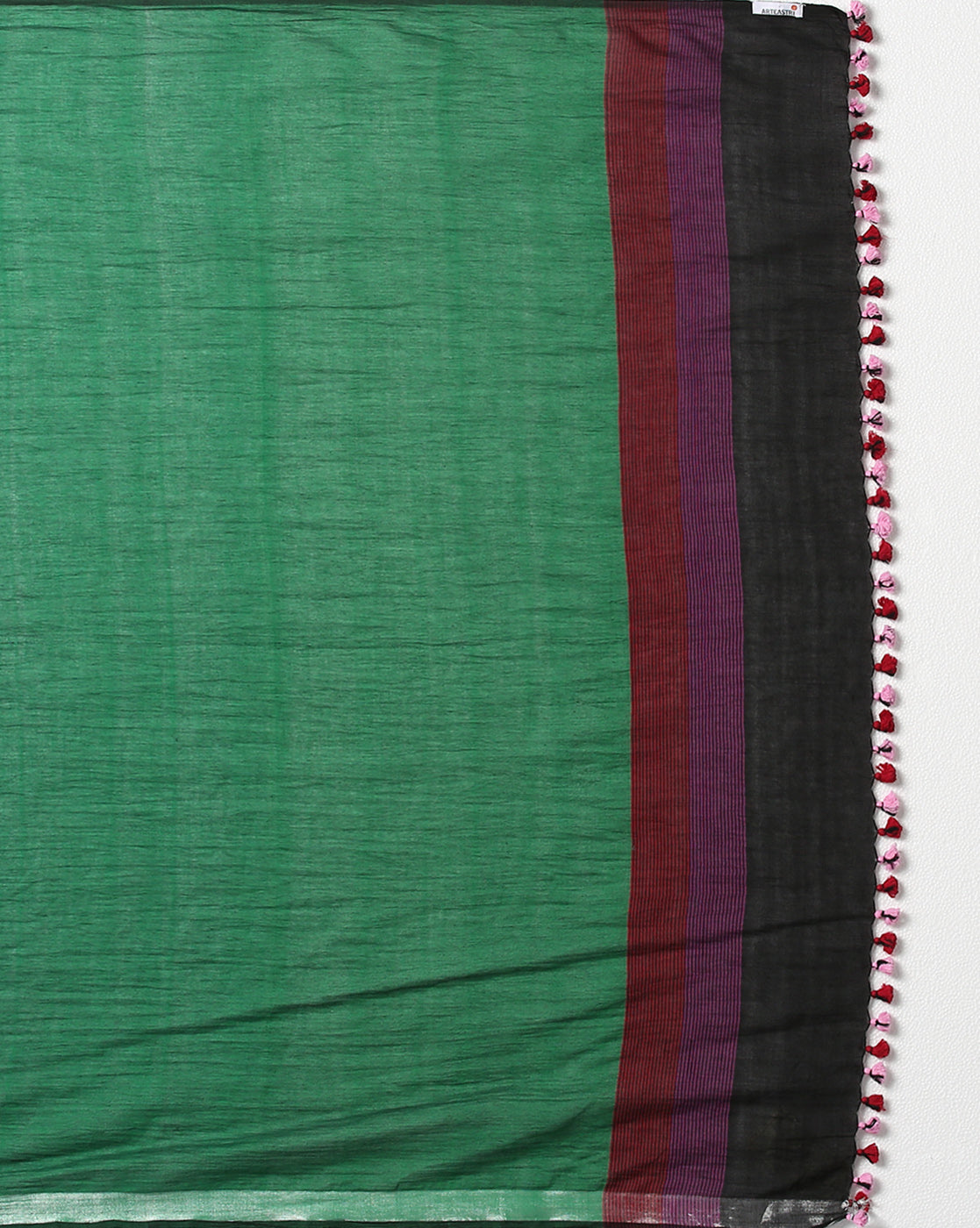 ArtEastri Handloom Black Magenta Colorblock Cotton  Kantha Saree