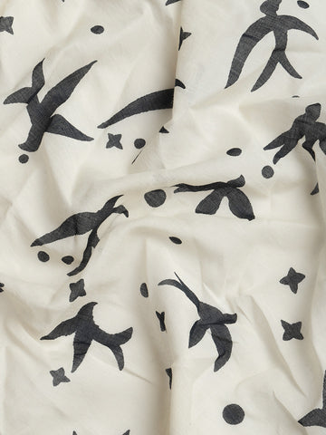 Cream Pure cotton Printed Saree with blouse piece