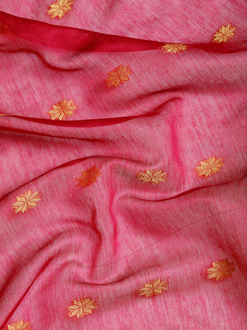 Magenta & Grey Zari Buti Silk Cotton Saree with blouse piece