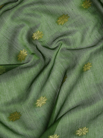 Pista Green & Magenta Zari Buti Silk Cotton Saree with blouse piece