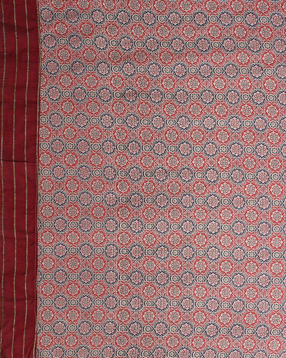 ArtEastri Maroon Red Ajrak Print Khesh Cotton Saree with Blouse piece