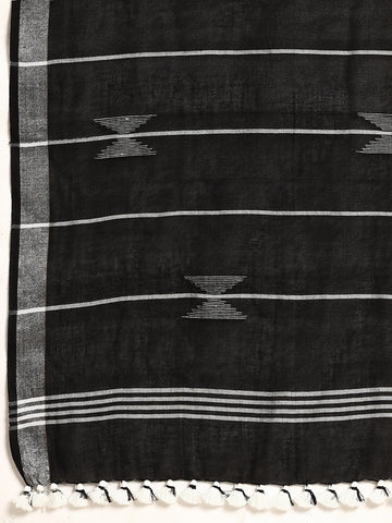 ArtEastri Grey Black Handloom Cotton Kantha Stitch Saree