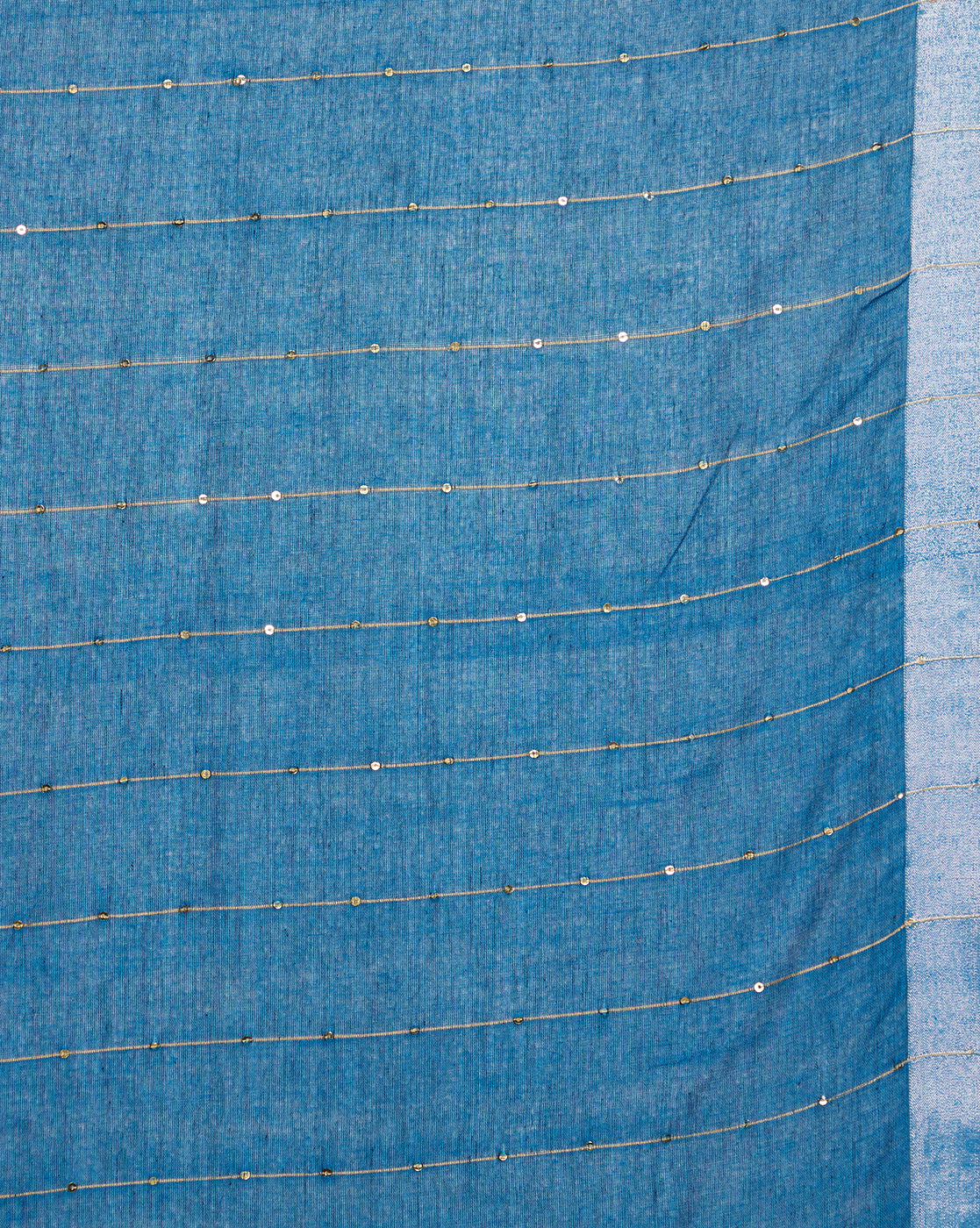Blue Sequins Cotton Handloom Saree