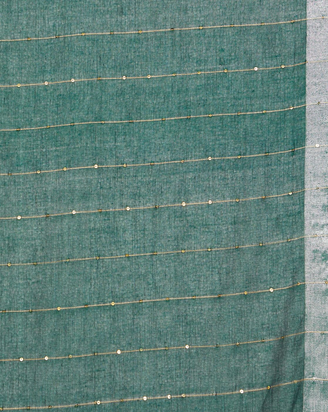 Green Sequins Cotton Handloom Saree