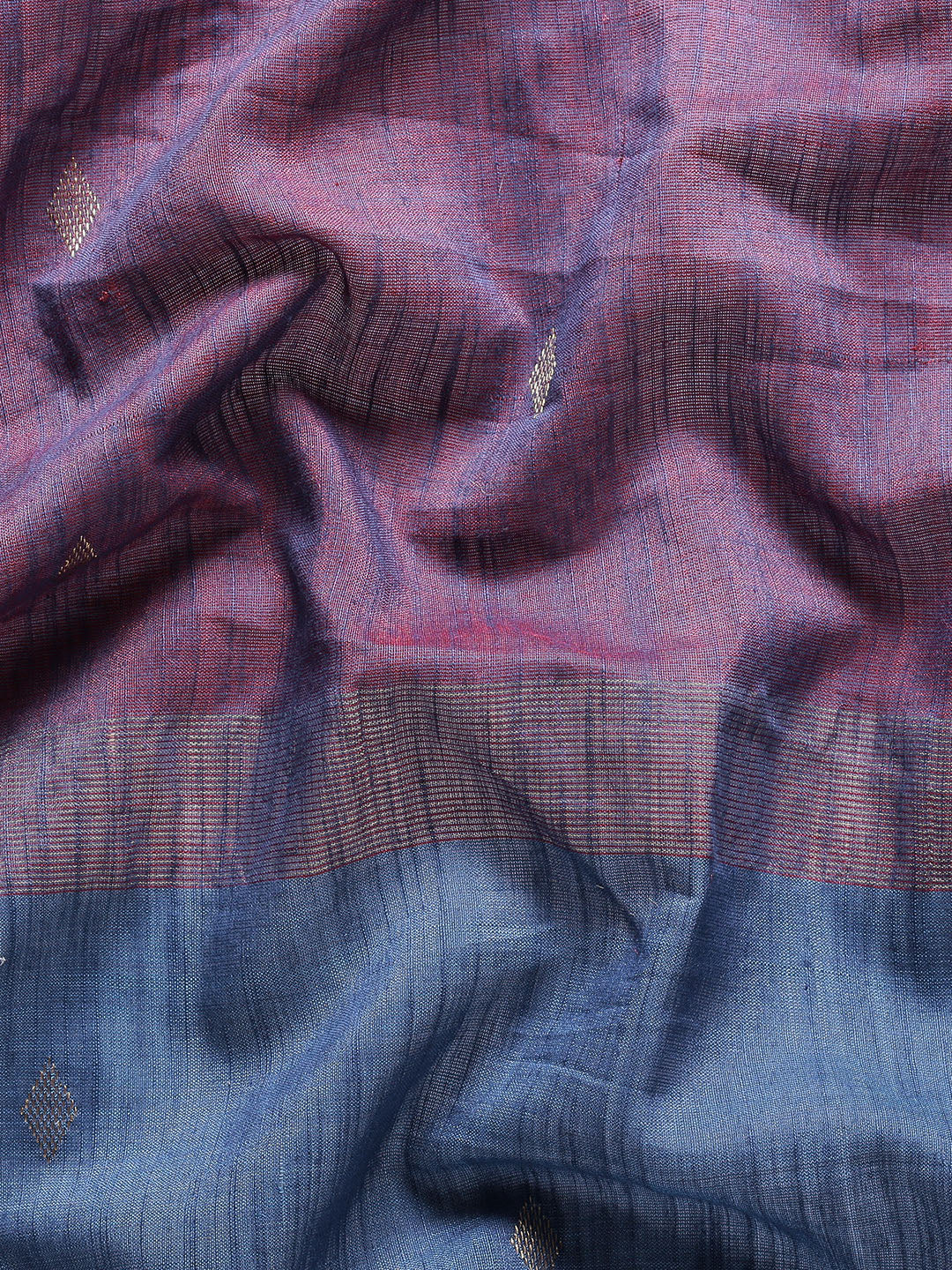 Blue Red Tussar Zari Silk Cotton Saree