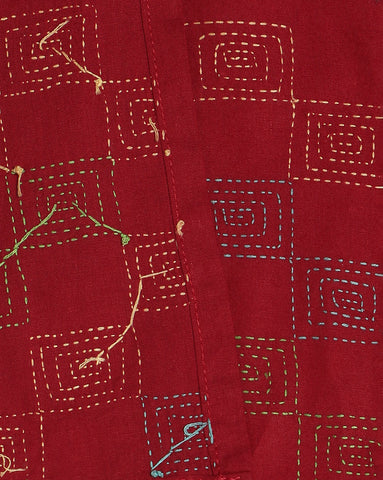 Maroon Kantha Cotton Kurta