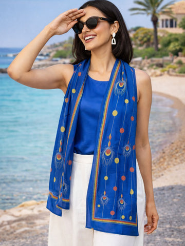 Blue Peacock feather Cotton Kantha Stole