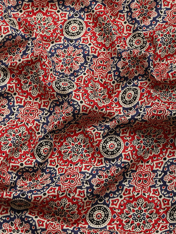 ArtEastri Maroon Red Ajrak Print Khesh Cotton Saree with Blouse piece