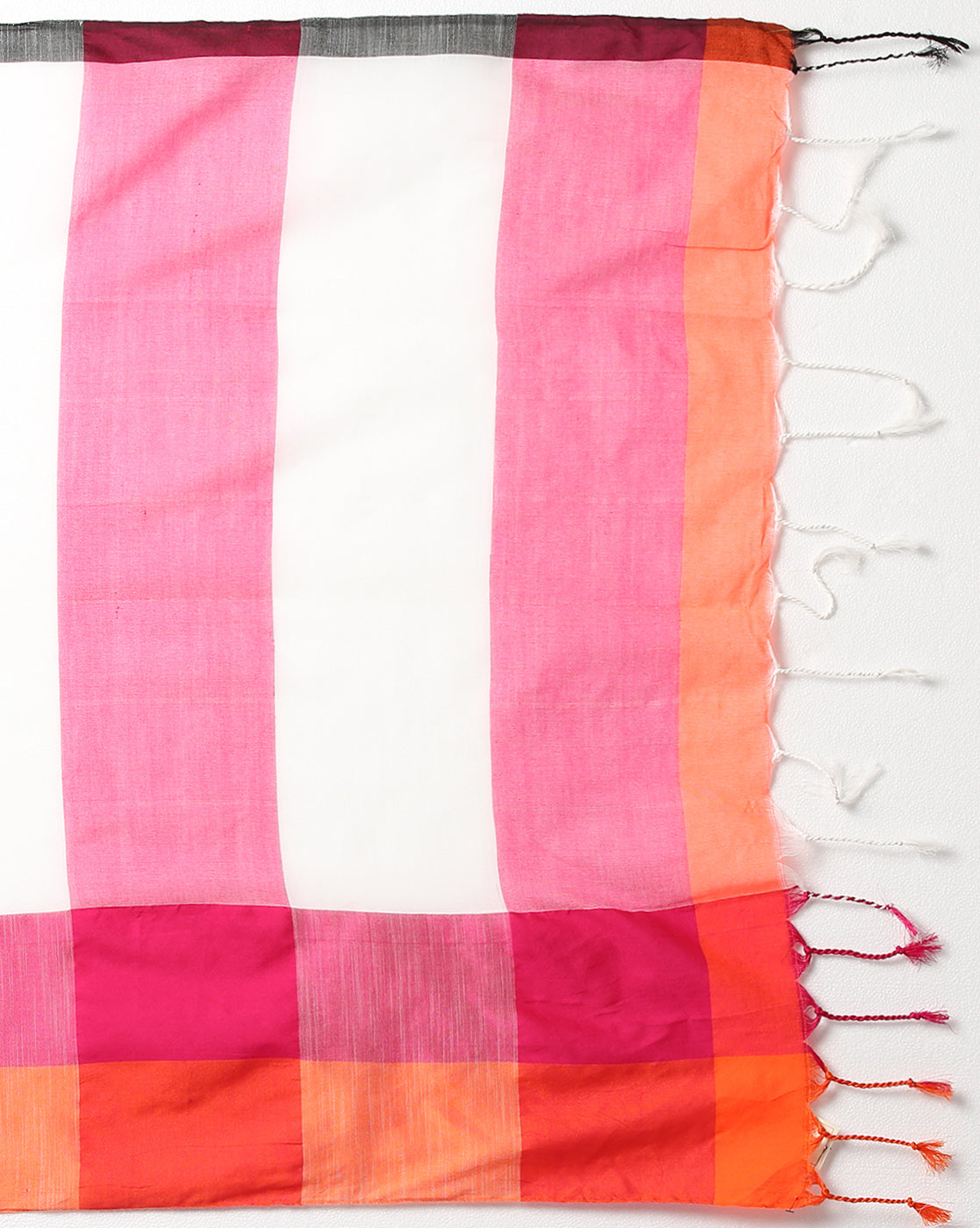 ArtEastri White Magenta Orange Colorblock Woven Cotton Saree with Blouse piece