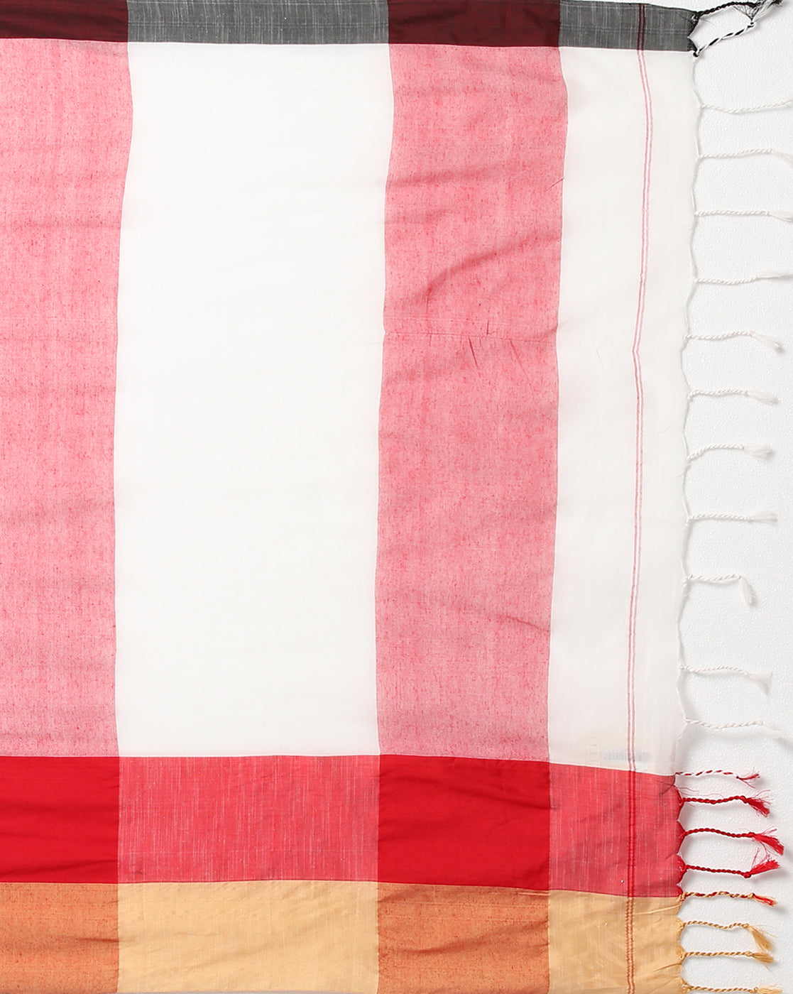 ArtEastri White Red Colorblock Cotton Saree with Blouse piece