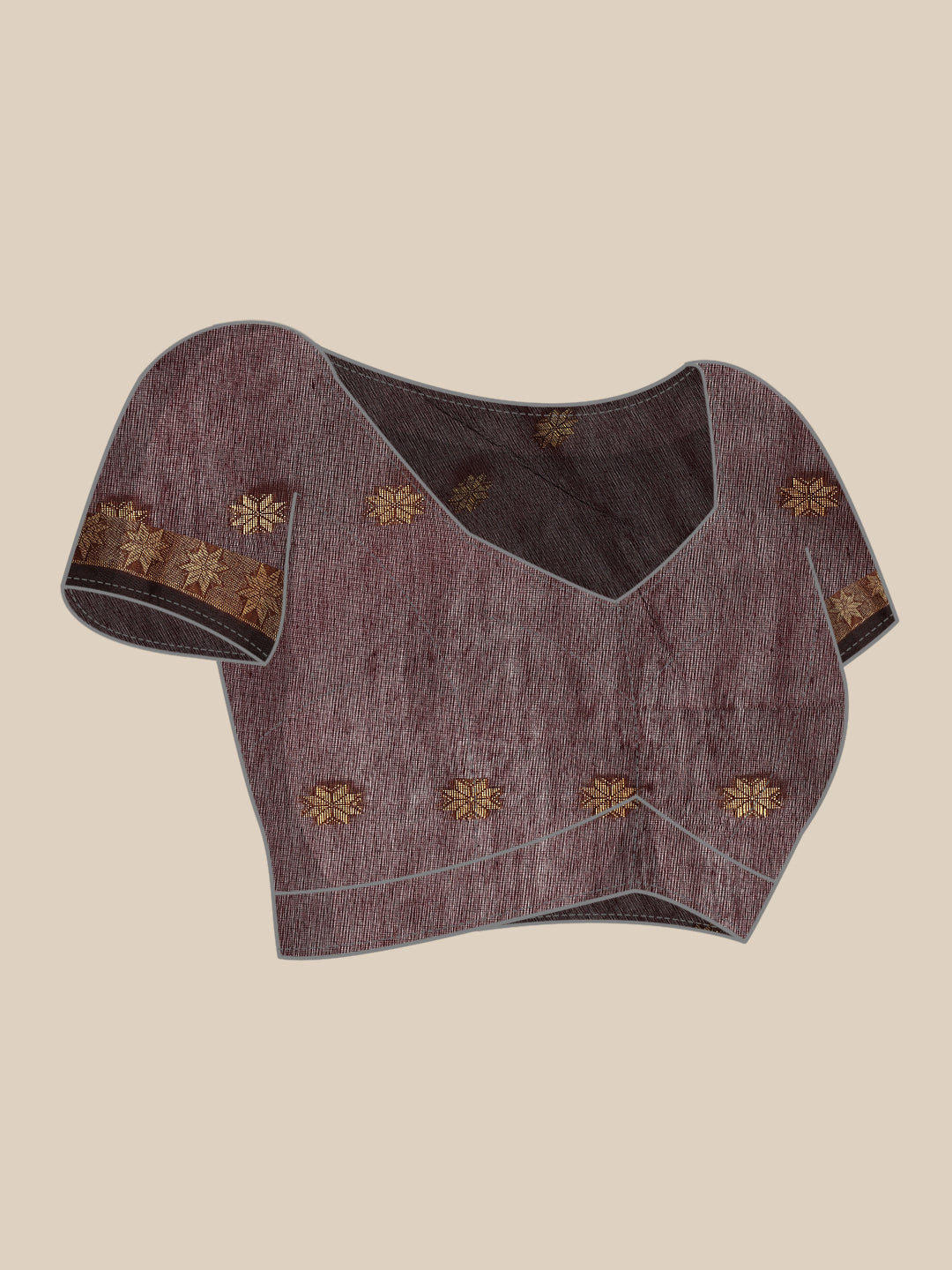 Chocolate Red Zari Buti Silk Cotton Saree with blouse piece