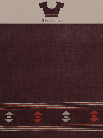 Brown Orange Jamdani Cotton Saree with blouse piece