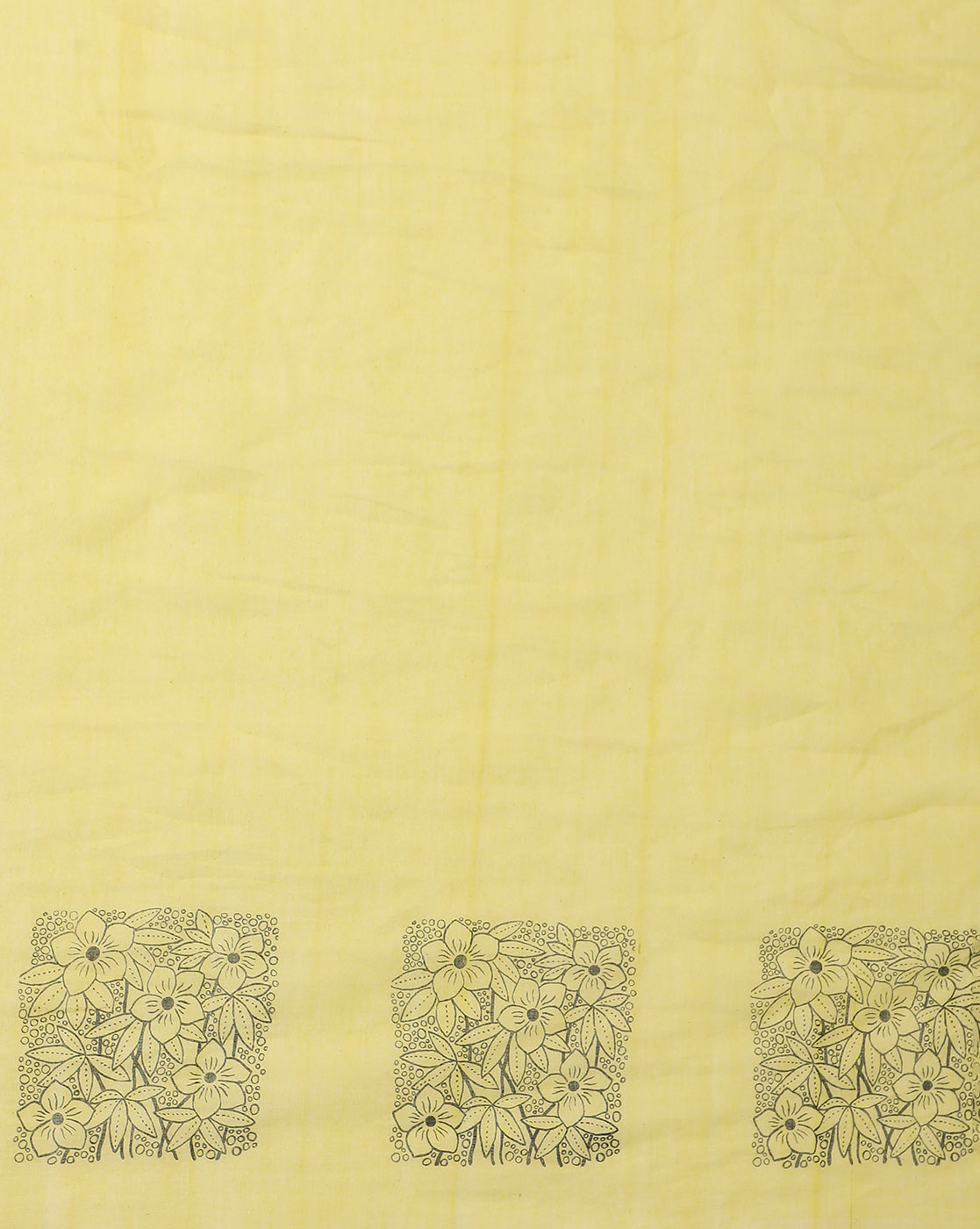 Cream Yellow Handblock print Cotton saree