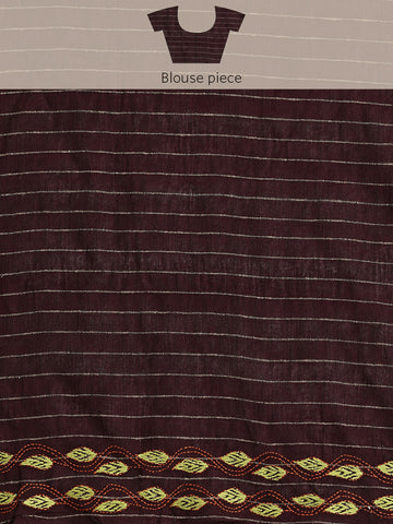 ArtEastri Handloom Dark Chocolate Ghicha Pallu Kantha Stitch Saree with Blouse piece