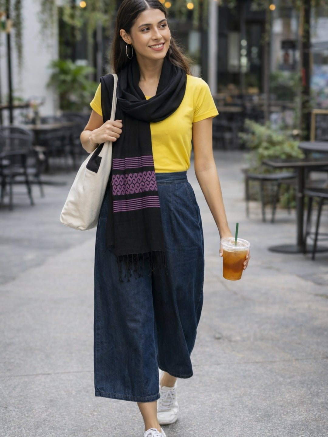 Black Mauve Handloom Cotton Stole