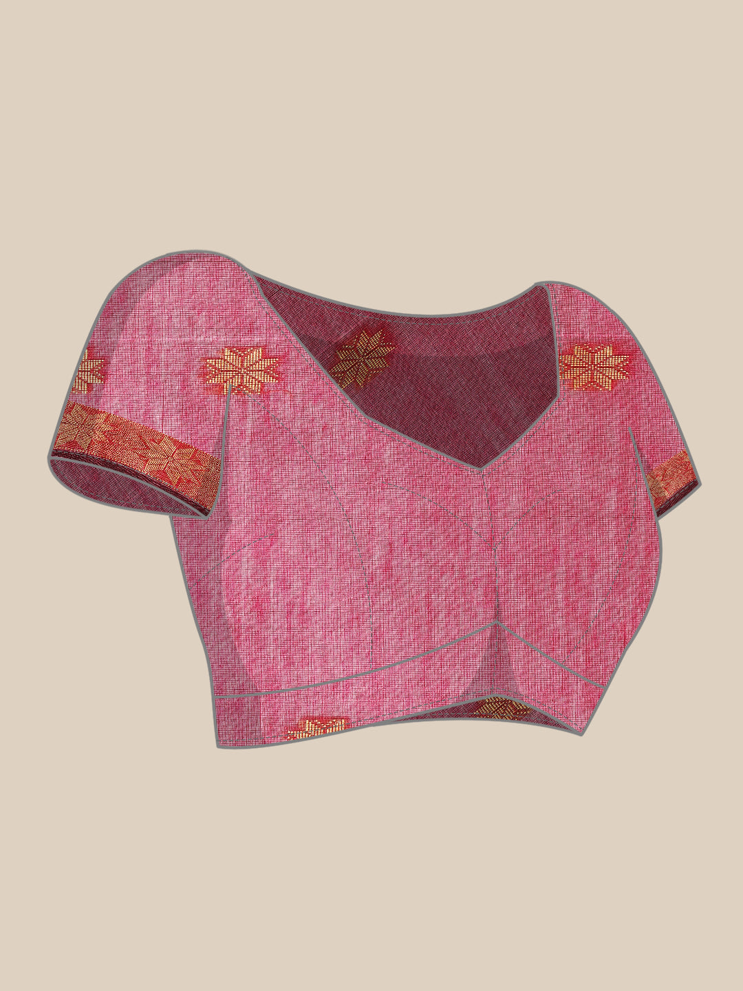 Magenta & Grey Zari Buti Silk Cotton Saree with blouse piece