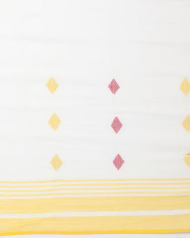 White Red Diamond Jamdani  Cotton Saree