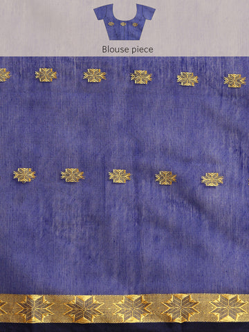 Blue & Red Zari Buti Silk Cotton Saree with blouse piece