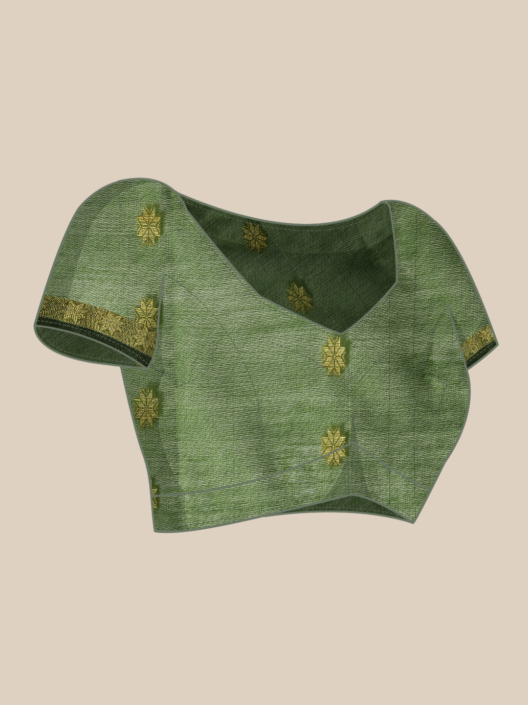 Pista Green & Magenta Zari Buti Silk Cotton Saree with blouse piece