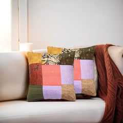 Multi  Silk Patch Kantha Cushion cover - Pack of 1