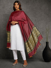 Maroon & Yellow Women's Ethnic Silk Cotton Assamese Dupatta