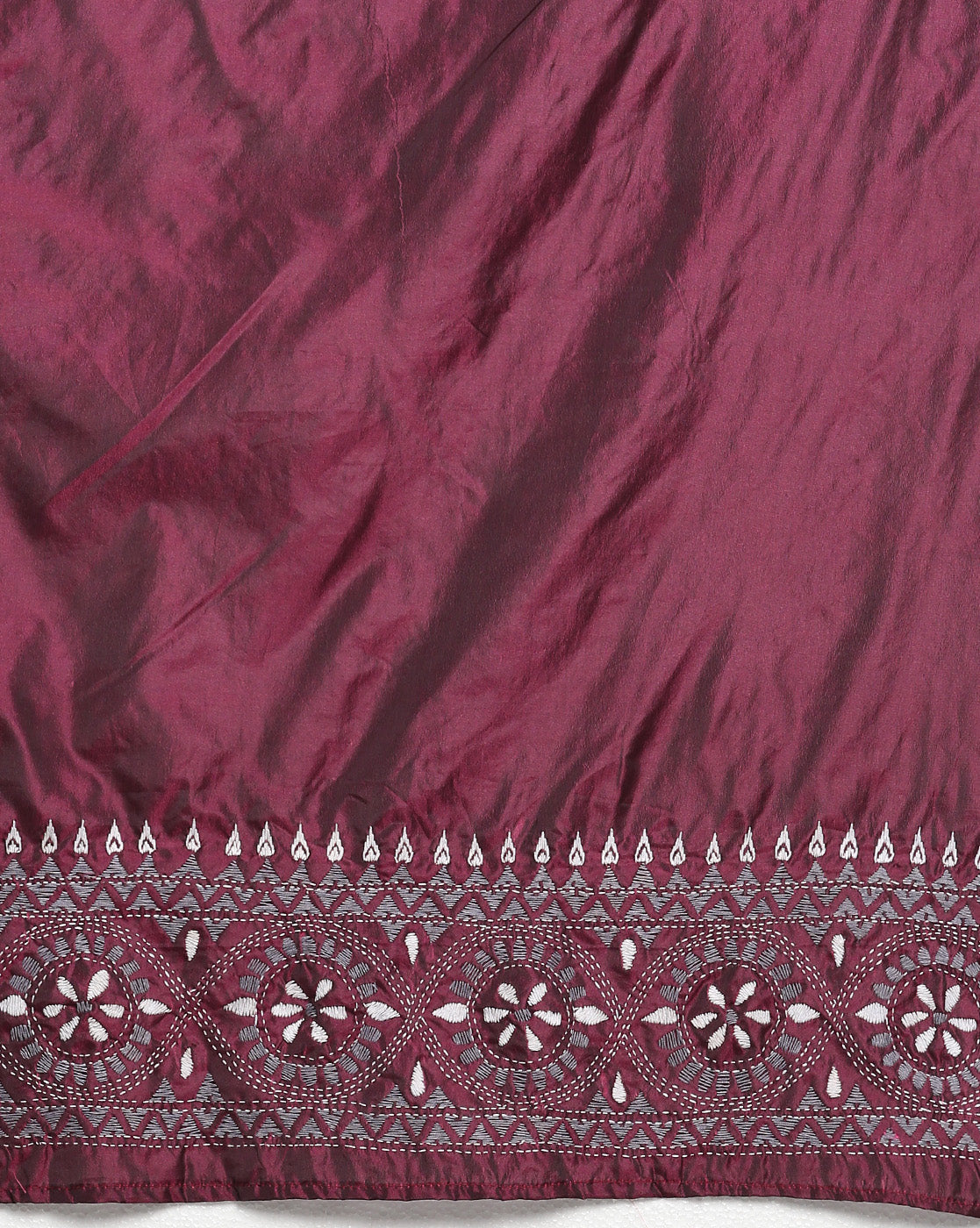 ArtEastri Maroon Grey Silk Kantha Saree with Blouse piece