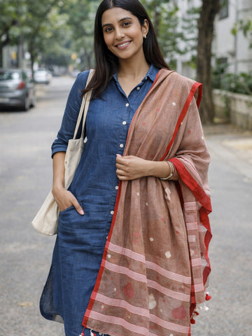 Coffee Red Cotton Jamdani Dupatta