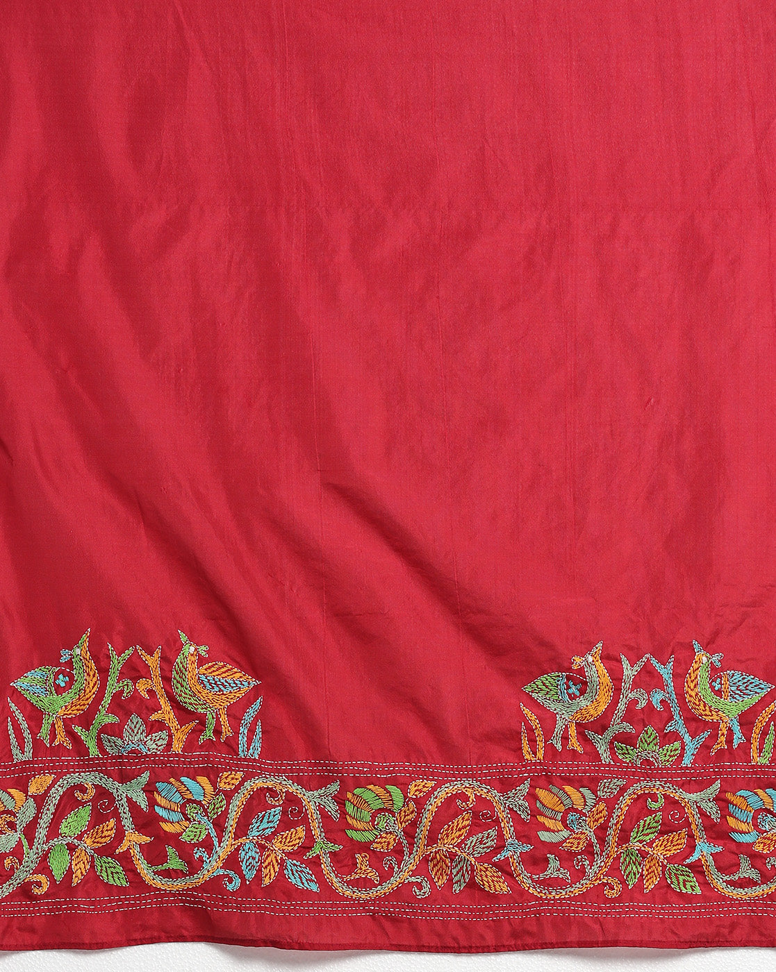 ArtEastri Red Bird Design Artsilk Saree with Blouse piece