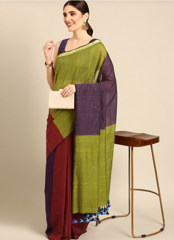 Pure  Cotton Handloom Sequins  Saree
