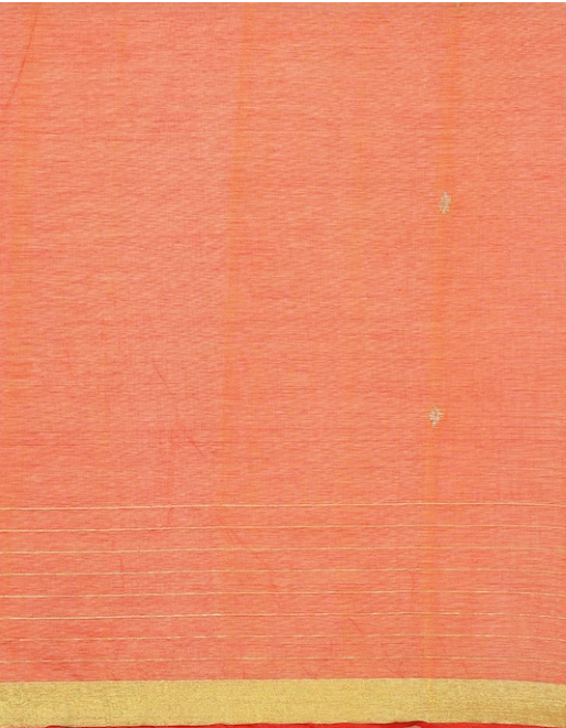 Orange Zari Buti Handcrafted Jamdani Cotton Saree