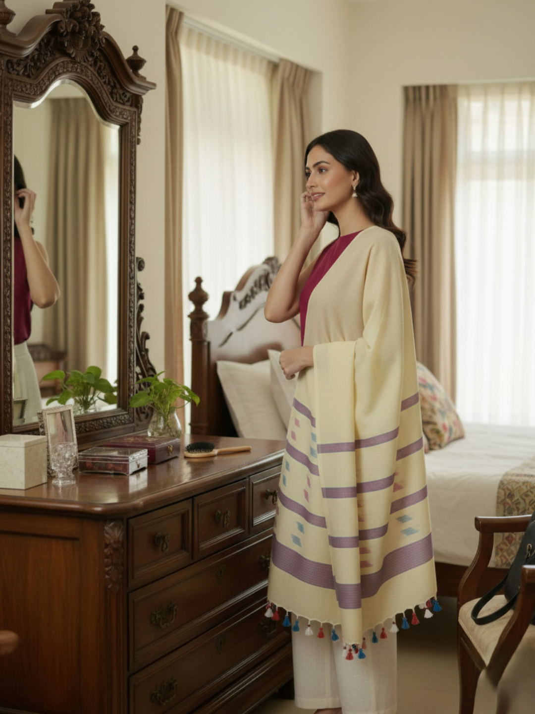 Light Yellow Multi Buti Jamdani Cotton Stole