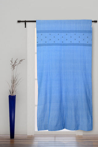 Blue Black Jamdani Cotton Curtain for home- Single Panel