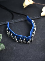 Indigo Handcrafted fabric Choker German silver Kolhapuri beads Jewellery