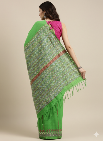 Parrot Green Khesh Kantha Cotton Saree