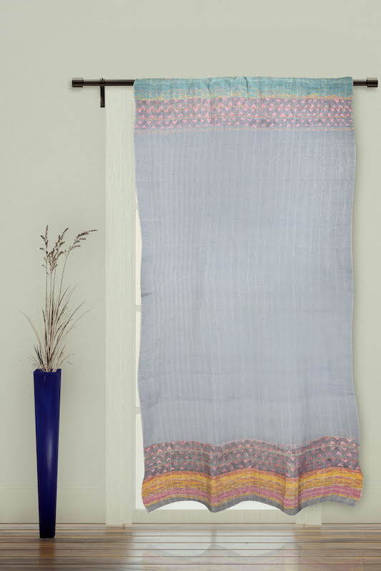 Grey Pink Cotton Khesh Kantha work  Door Curtain