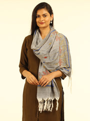 Grey Kantha work Cotton Stole for women