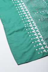 Green and white Kantha Silk Stole