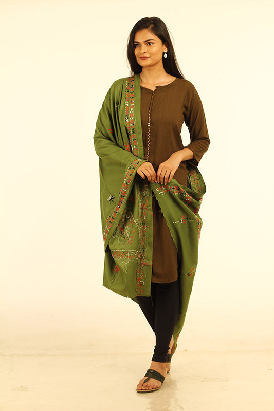 Green Kantha Wool Shawl