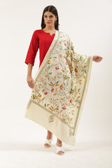 Cream Bird Design Kantha Cotton Dupatta